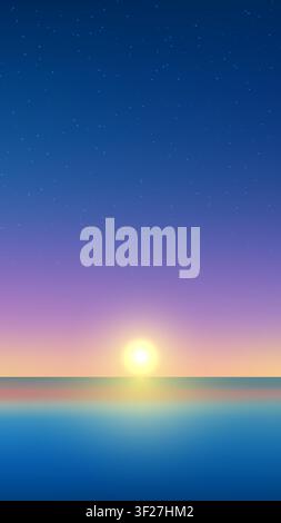 Sunset over ocean background with starry night and gradient sky vector illustration for mobile wallpaper or minimalist summer banner design starting w Stock Vector