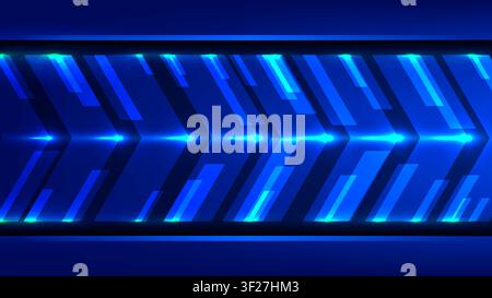 blue abstract technology background with futuristic neon chevron arrows moving fast in right direction for digital high tech banner concept design Stock Vector