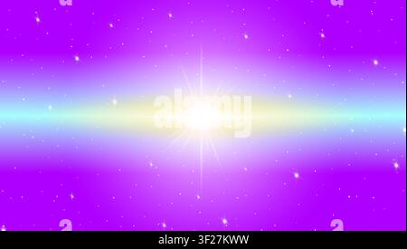 Vibrant purple starry space background with glowing horizontal light burst Stock Vector