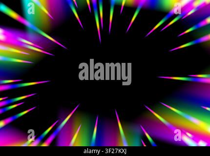 Colorful rainbow speed lines radiating outward from a dark center in vibrant neon Stock Vector