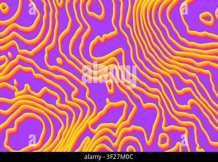 Vibrant orange and purple topographic contour line pattern with organic wavy maze texture design Stock Vector