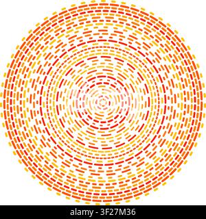 Round Concentric Circles Dash Pattern Vector Illustration in Warm Orange, Abstract round concentric circles made of dashed strokes . Clean geometric b Stock Vector