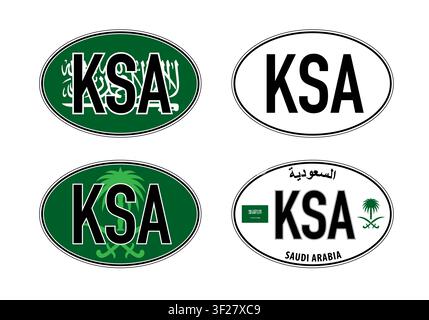 Saudi Arabia, oval international vehicle registration code license plate car sticker, vector illustration Stock Vector