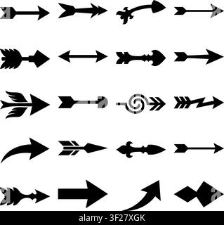 Vintage arrow silhouette vector illustration set with unique decorative pointers Stock Vector