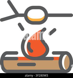 Marshmallow Campfire Icon, Camping, Bonfire, Fire, Roast, Smores Stock Vector