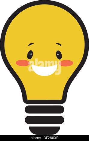 Kawaii Smiling Yellow Lightbulb Cartoon Vector Icon for Creative Ideas and Innovation Stock Vector
