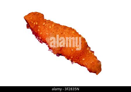 Die cut of Salmon Spicy Sauce and Fried Shallots on white isolated. Stock Photo