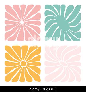 Retro groovy sun collection. Original doodle shapes set vintage colors Stock Vector