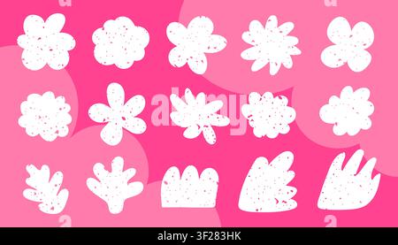 White doodle floral art. Flowers and leaves with hand drawn texture Stock Vector