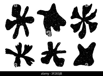Funny doodle organic shape set. Hand drawn black grunge elements with trendy texture Stock Vector