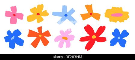 Doodle flower collection. Simple trendy hand drawn floral illustration Stock Vector