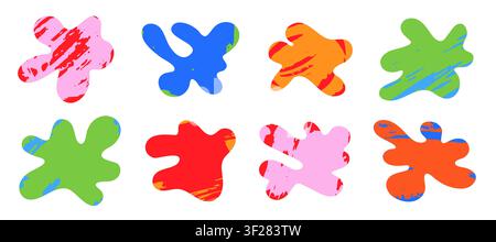 Funny doodle shape set. Colorful organic elements with hand drawn texture Stock Vector