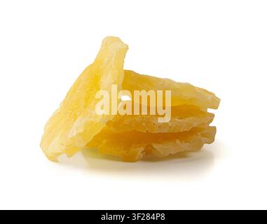 Dry Pineapple Rings Isolated, Candy Pineapples, Dehydrated Yellow Sugar Fruit, Candied Fruits Circles, Dry Pineapple on White Background Stock Photo