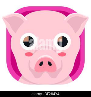Pig Icon, Animal, Farm, Pork, Swine, Livestock, Cute, Face, Head Stock Vector