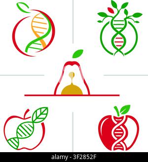 Personalized Nutrition and Wellness Logo Set, Nutrigenomics Concept Stock Vector