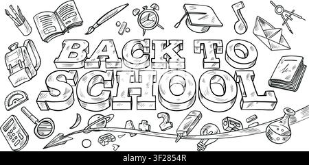 Back to School Hand-Drawn Doodle Lettering, Vector Stock Vector