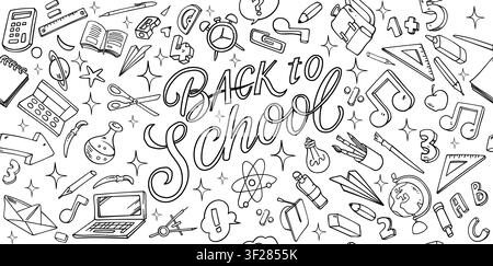 Back to School Doodle Pattern, Hand Drawn Education Vector Stock Vector