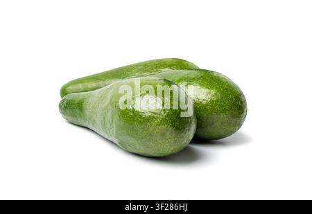 Avocado Isolated, Whole Avokado Set, Three Green Avocados Pile, Fresh Alligator Pear, Guacamole Ingredient, Long Avocado Fruit on White Background Stock Photo
