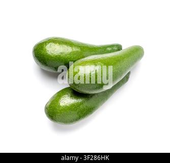 Avocado Isolated, Whole Avokado Set, Three Green Avocados Pile, Fresh Alligator Pear, Guacamole Ingredient, Long Avocado Fruit on White Background Stock Photo
