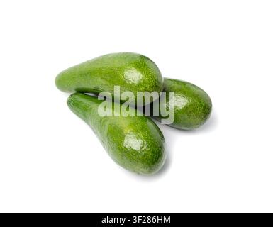 Avocado Isolated, Whole Avokado Set, Three Green Avocados Pile, Fresh Alligator Pear, Guacamole Ingredient, Long Avocado Fruit on White Background Stock Photo