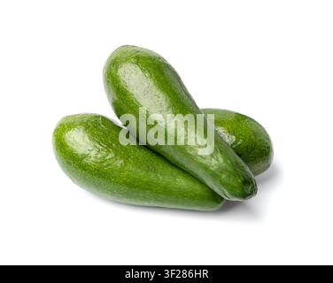 Avocado Isolated, Whole Avokado Set, Three Green Avocados Pile, Fresh Alligator Pear, Guacamole Ingredient, Long Avocado Fruit on White Background Stock Photo