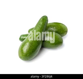 Avocado Isolated, Whole Avokado Set, Three Green Avocados Pile, Fresh Alligator Pear, Guacamole Ingredient, Long Avocado Fruit on White Background Stock Photo