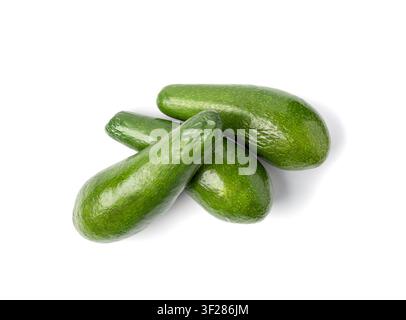 Avocado Isolated, Whole Avokado Set, Three Green Avocados Pile, Fresh Alligator Pear, Guacamole Ingredient, Long Avocado Fruit on White Background Stock Photo