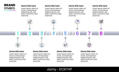 Infographic template with icons and 8 options or steps. Horizontal line. Can be used for workflow layout, diagram, banner, webdesign. Vector illustrat Stock Vector