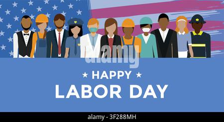 happy labor day celebration with worker different professional groups vector illustration Stock Vector