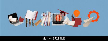 Modern learning environment blending books, AI technology and digital education tools Stock Photo