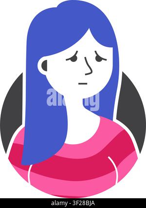 Avatar Long Blue Icon, User Profile, Account, Character, Person Stock Vector