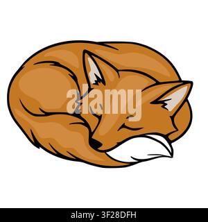 Sleeping fox illustration, cute curled red fox vector isolated on white background Stock Vector