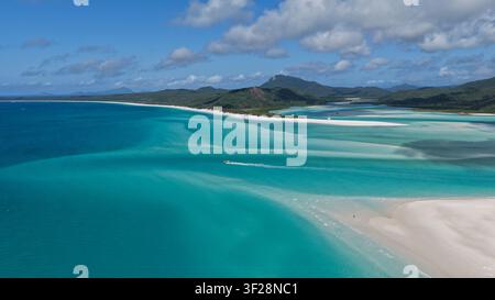 Hill Inet Aerial view of Whitehaven Beach featuring white silica sand, turquoise ...