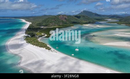 Aerial view of Whitehaven Beach featuring pristine white silica sand ...