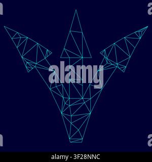 Three way direction arrow low poly triangulation triangulated polygonal electric cyan blue vibrant aqua neon color outline contour line Stock Vector