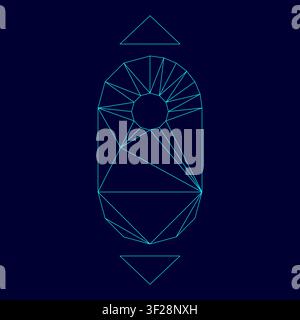 Scroll down computer mouse low poly triangulation triangulated polygonal electric cyan blue vibrant aqua neon color outline contour line Stock Vector