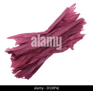 Crumpled red tissue paper with torn edges isolated on white background Stock Photo