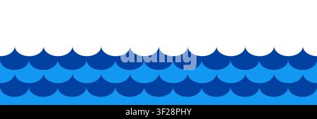 Dark blue ocean wave pattern background. Stylized sea water line border. Seamless marine ripple ornament and page divider for nautical design, summer Stock Vector