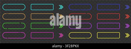 Neon light frame rectangle with soft glow. Futuristic led element for web and app interfaces, game UI buttons, call to action design and dark Stock Vector