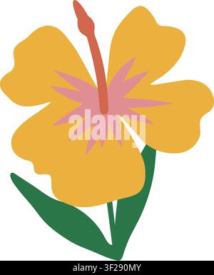Hand-drawn tropical hibiscus flower vector illustration. Cute trendy doodle style design element. Stock Vector