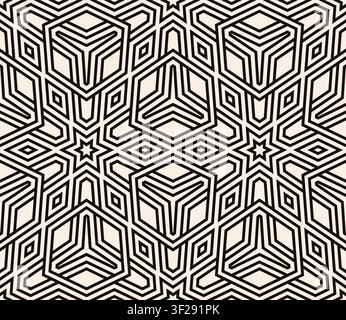 Black and beige seamless geometric pattern. Abstract ethnic maze ornament background vector. Stock Vector