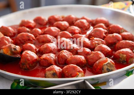 Ballaro Market Palermo street food stall with wine and assorted sicilian street food. Stock Photo