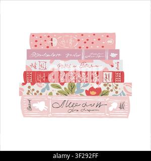 A stack of books. Multicolored book spines. Set of books on a transparent background. Flat vector illustration with a book theme. Collection of book-themed clipart in a girly style. Stock Vector