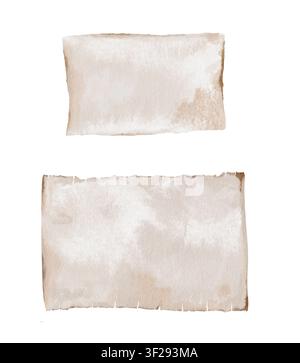 Watercolor illustration of a vintage parchment sheet with a soft, aged texture. Paper with torn edges and blank space designed for text or design Stock Photo