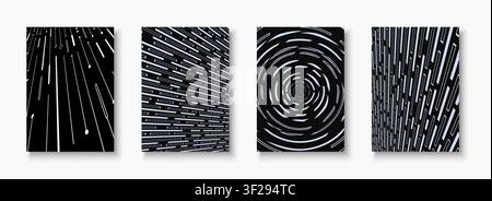 Futuristic technology covers design with digital motion lines. Abstract dark cyberpunk background set with geometric speed light trails for corporate Stock Vector