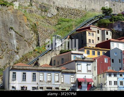 PORTO, PORTUGAL-JUNY 9, 2026: A cabin of The Guindais Funicular in Porto, Portugal, a steep hillside cable railway with panoramic glass cabins descend Stock Photo