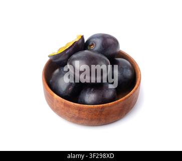 Plum Isolated, Whole Blue Prune Pile, Ripe Fresh Plums, Dark Blue Healthy Stone Fruits, Plums on White Background Stock Photo