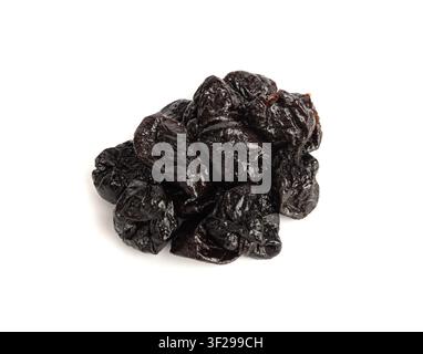 Dry Plums Isolated, Dried Black Fruits Pile, Prune Group, Natural Dessert, Healthy Diet, Dry Plum Fruit on White Background Stock Photo