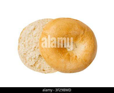 Halved Bagel Isolated, One Round Bread Bun, Wheat Bakery for Breakfast, Plain Circle Bagel Bread on White Background Stock Photo