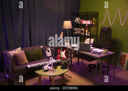 Home Podcast Studio Setup Supporting Music Content Creation Stock Photo